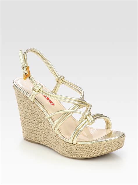 prada gold wedge heel sandal|prada chunky heel sandal.